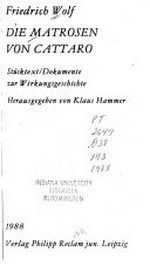 Friedrich Wolf, Die Matrosen von Cattaro: Stücktext, Dokumente zur Wirkungsgeschichte